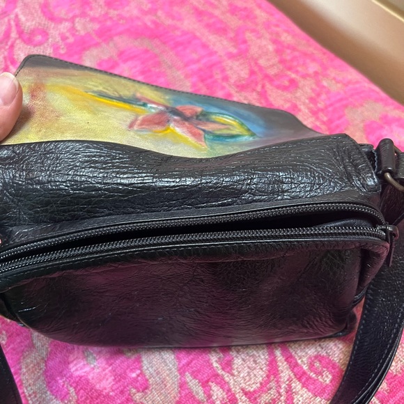 Handmade, hand painted Quebec made leather purse. One of a kind - Picture 3 of 4